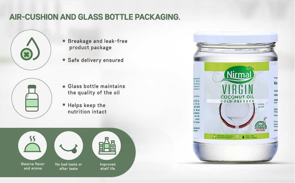 KLF Nirmal Cold Pressed Virgin Coconut Oil 500 ml Wide Mouth Glass