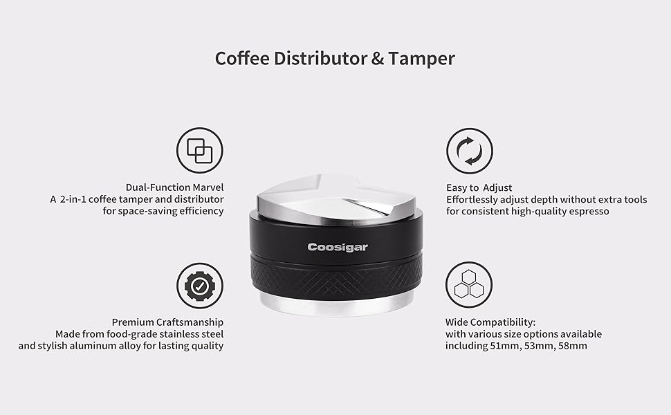 Coosigar 54mm Coffee Distributor and Tamper,Dual Head
