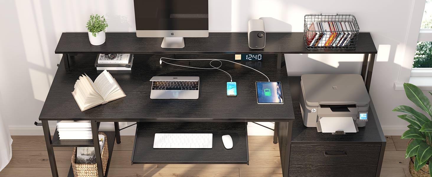 Rolanstar Computer Desk 65" with File Drawer, Gaming Desk