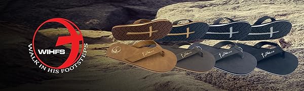 Walk In His Footsteps Jesus Flip Flops For Men Black