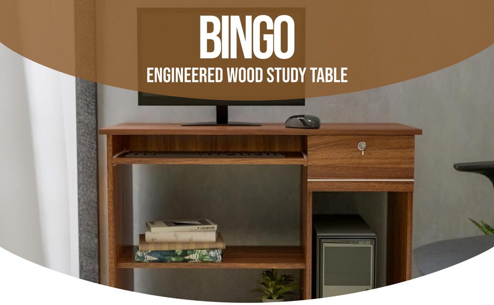 Bingo Engineered Wood Study Table | Multi-Purpose Study Table | Computer Table for Students | Office Table with 1 Drawers | Desk for Work from Home | 1 Year Warranty - Leon Teak 27 1