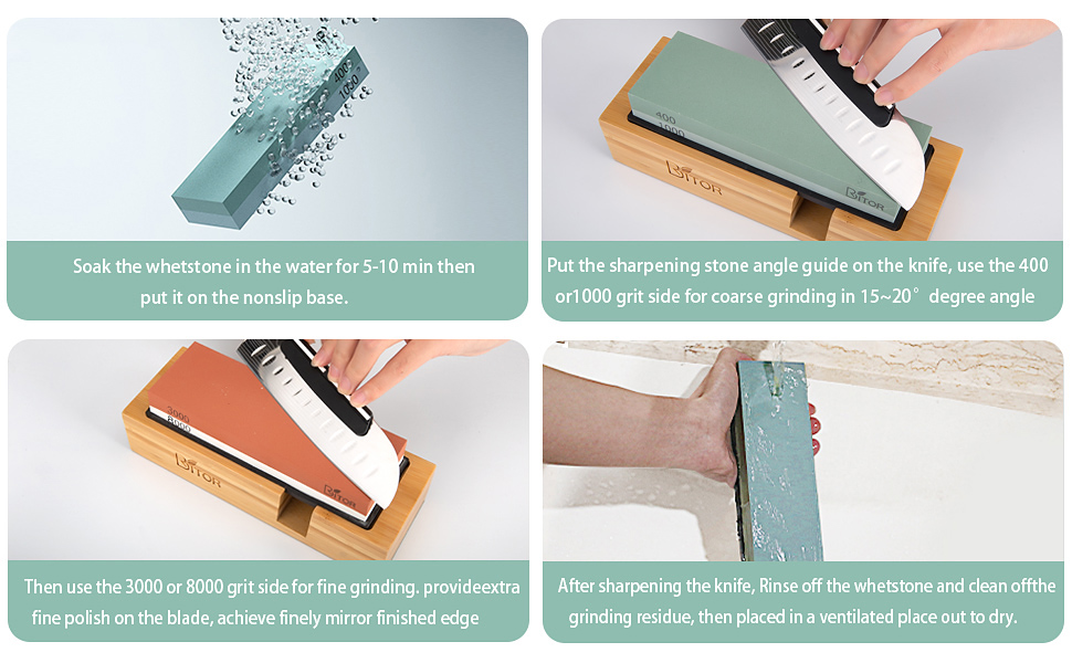 BRITOR Whetstone Sharpening Stone,4 Side Grit 400/1000 3000/8000 Grit