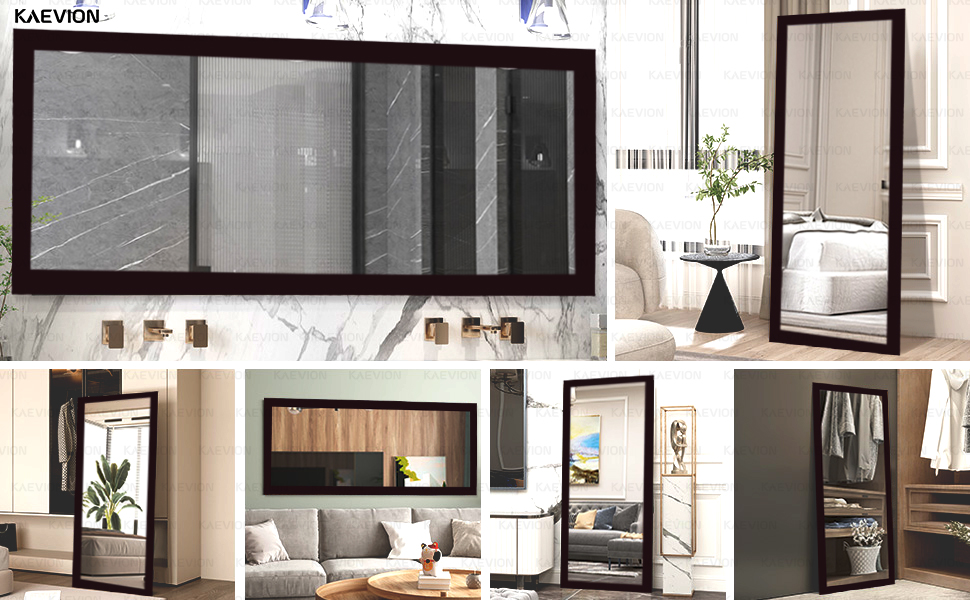 KAEVION 4 Feet Full Length Waterproof PVC wooden Fraem Rectangular Shape wall hanging mirror Brown