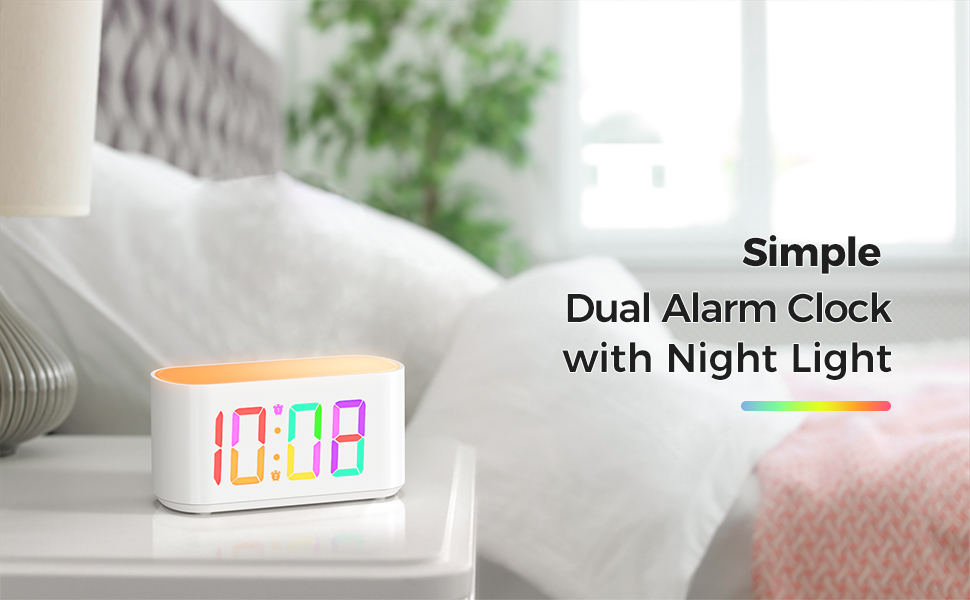ONLAKE Rainbow Alarm Clock for Bedrooms, Large Display Digital Clocks, 7 Color Night Light, Dual