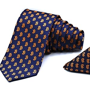 bitcoin tie rolled up with pocket square in triangle