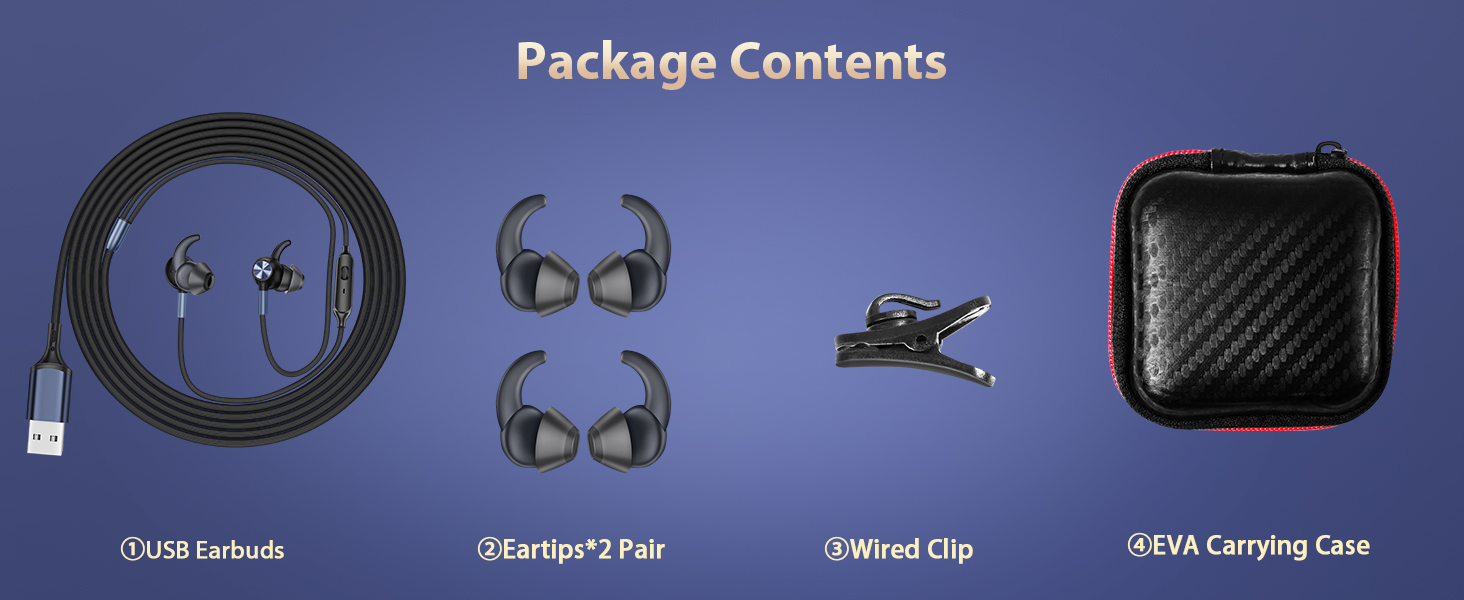 pacakge with headphones eartips replacement and carrying case