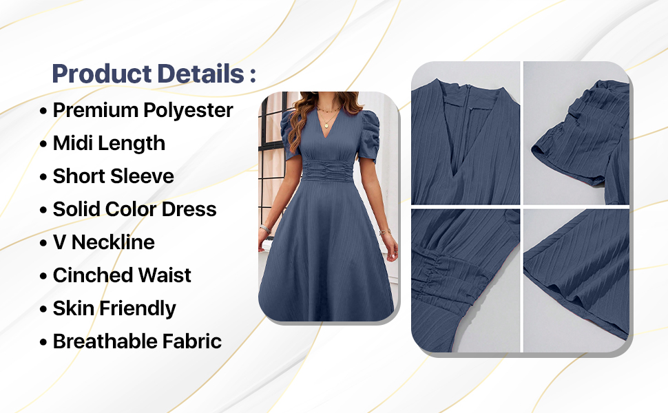Women's V-Neck Maxi Dress, A-Line Style, Puff Sleeves, Cinched Waist