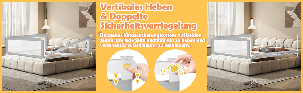 Bed rail, fall protection, height adjustable