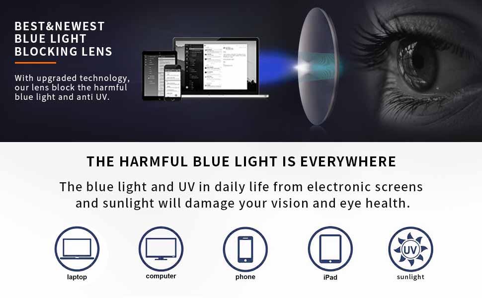 stylish blue light ray blocking glasses anti glare eyestrain UV protection computer glasses