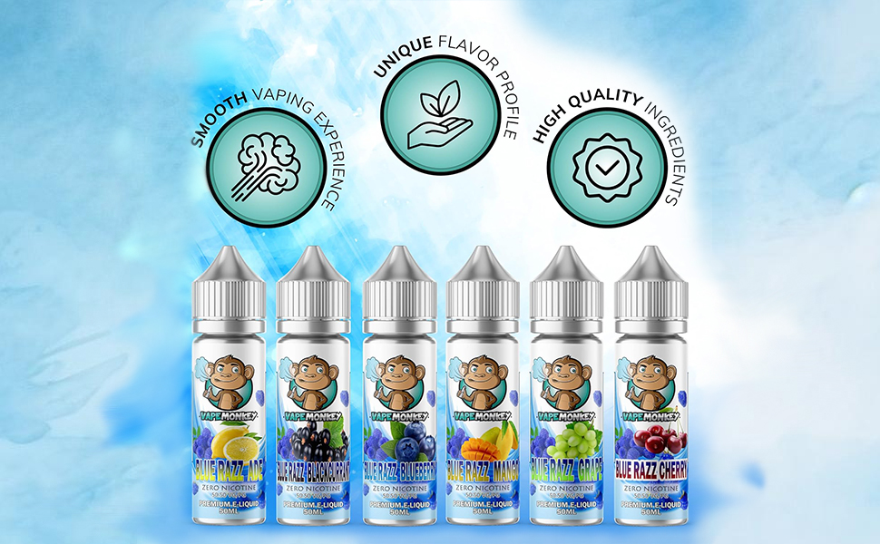 Vape Monkey No Nicotine Vape Liquid Blue Razz Variety Eliquid Vape