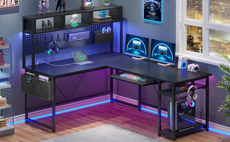 SEDETA L Shaped Gaming Desk, Reversible Computer Desk with