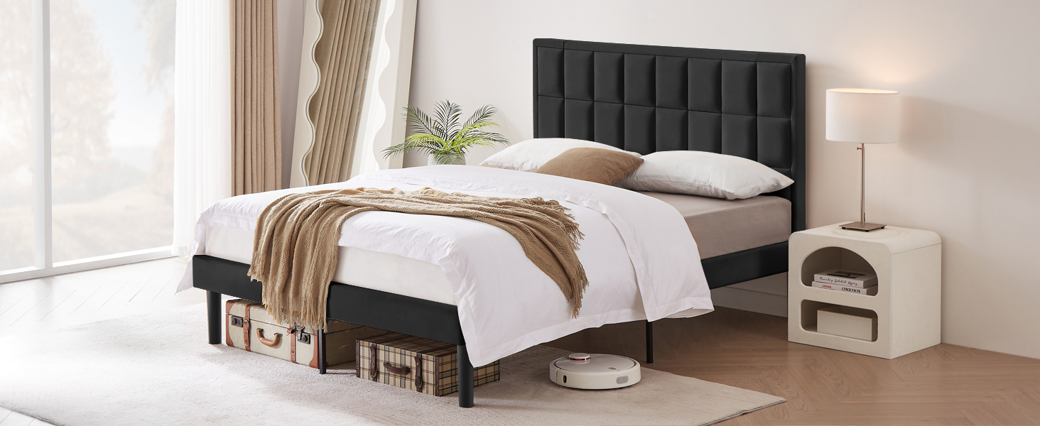 Flolinda Queen Bed Frame Velvet Upholstered Cozy Bed Frame