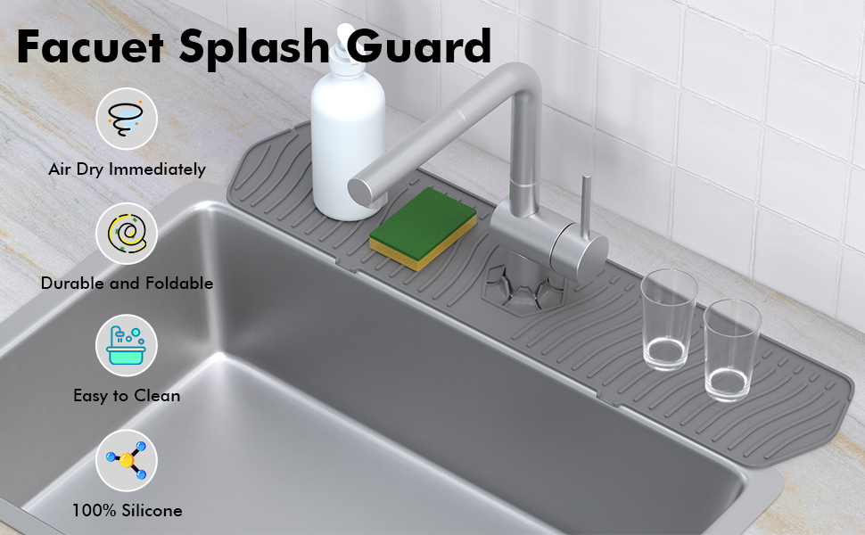 Silicone Faucet Splash Guard, 24inch Faucet Mat, Faucet