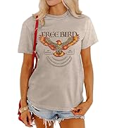 MAPICK Women Vintage Free Bird Graphic T-Shirts Band Music Tees Short Sleeve Tee Tops Country Con...