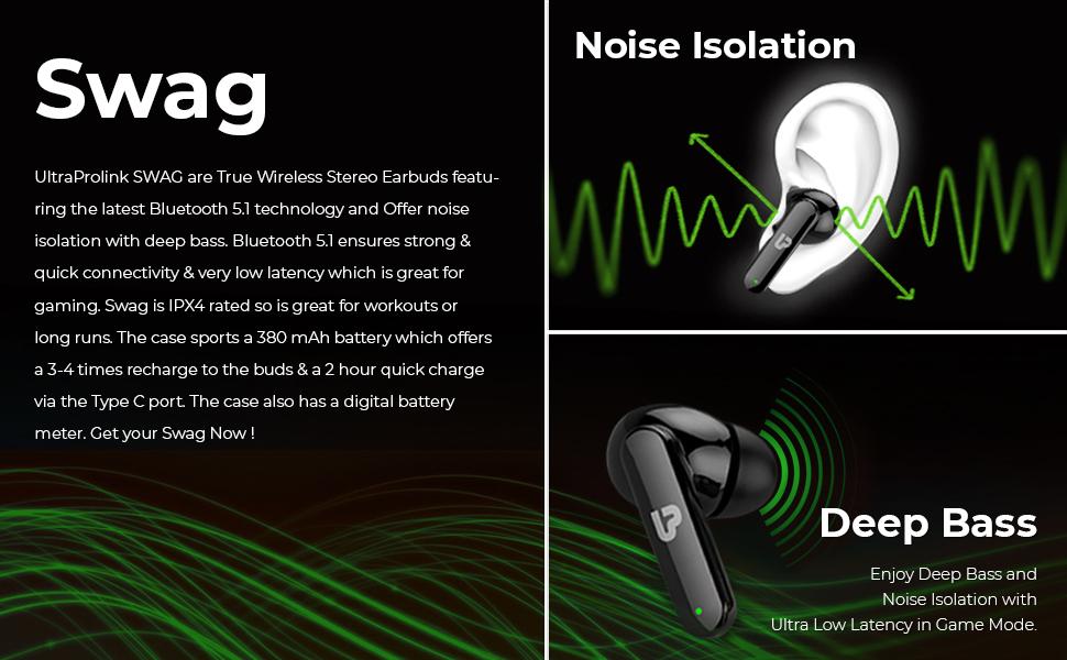 UltraProlink Swag UM1040 Truly Wireless Bluetooth Earbuds with Mic