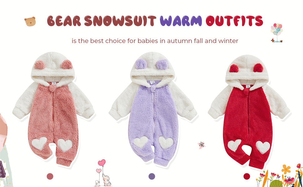 The newborn baby winter bear fleece jumpsuit coat is comfortable and warm to wear in Fall or Winter