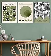 WSTUKVV 3Pcs Bauhaus Mid Century Modern Wall Art Bauhaus 1923 Posters Pictures Green Boho Abstrac...
