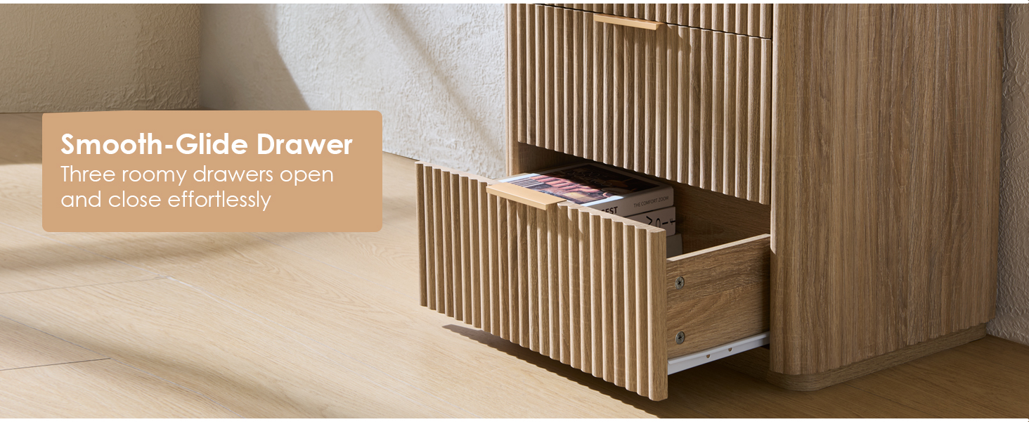 A+ Nightstand with 3 drawers Smooth-Glide Drawer 1