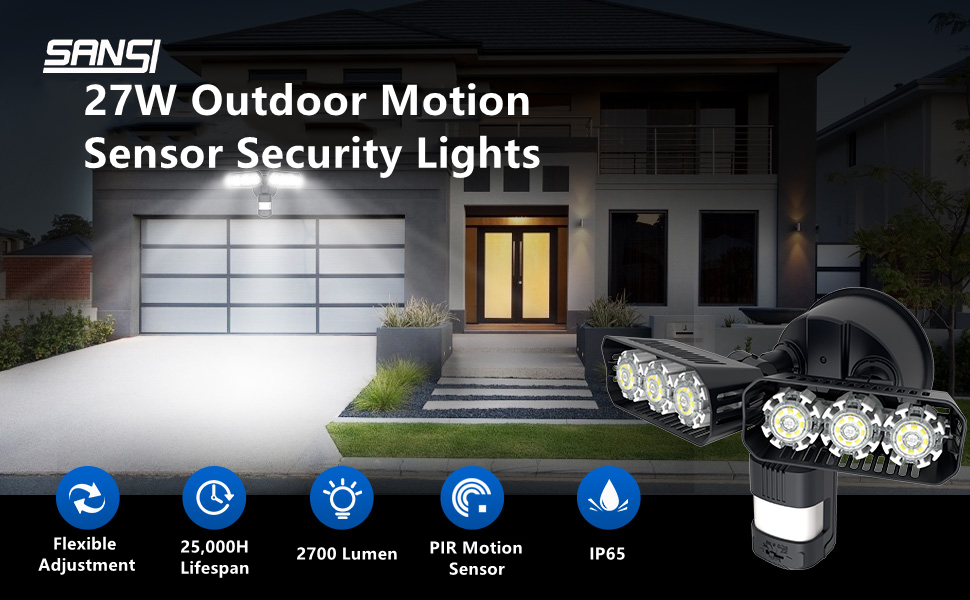 SANSI Motion Sensor Outdoor Security Light, 27W 5000K Adjustable Motion