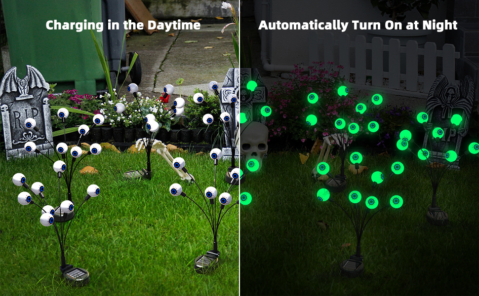 2PACKS 16LED Solar Scary Eyeball Lights Halloween Decor