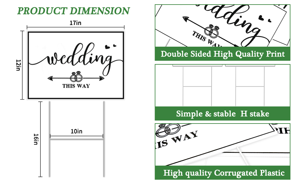 3 Packs Wedding Direction Arrow Signs with H Stakes
