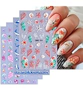 Summer Nail Art Stickers 3D Self-Adhesive Nail Decals Seashell Starfish Whale Sticker for Nails D...