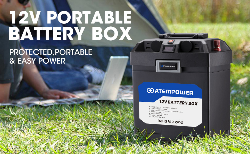 ATEM POWER 12V Portable Battery Box Deep Cycle Power Center with USB