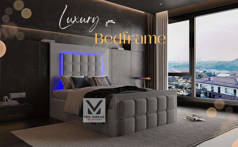THE VOGUE Interiors Bed Frame with LED Colour Light Upholstered