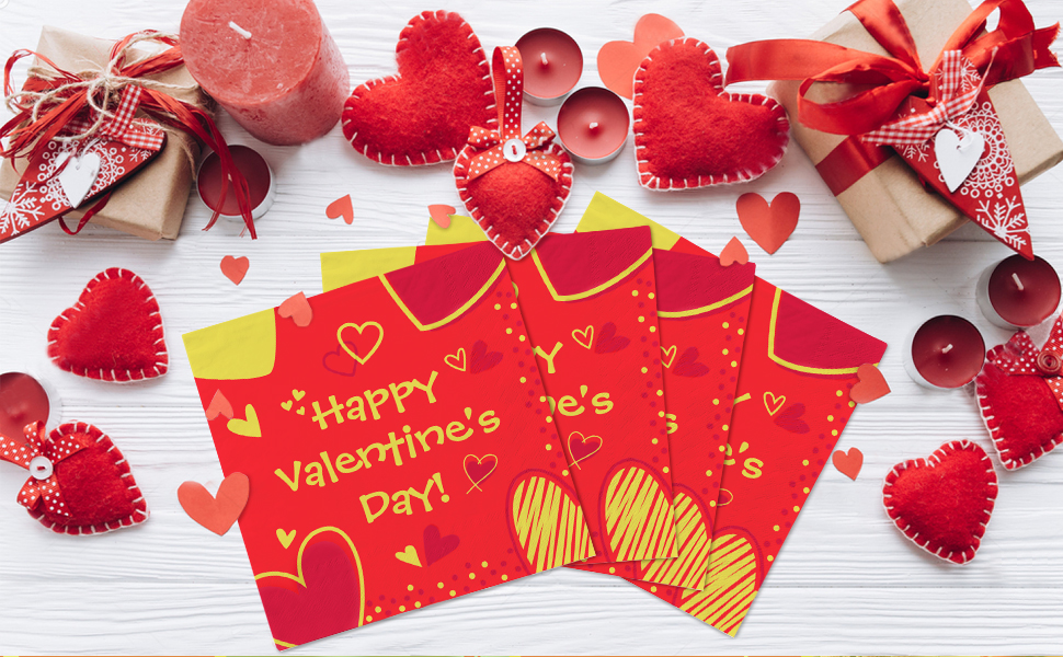Valentine’s Day Party Disposable Napkins Red Heart Love