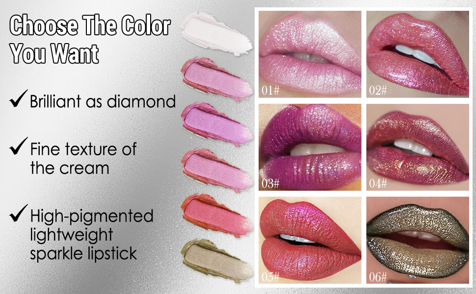 3 Colors Diamond Shimmer Metallic Lipstick Set,