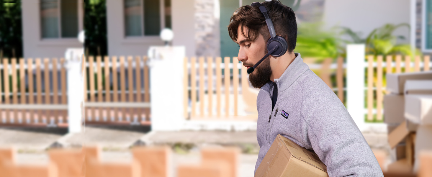 Bluetooth Headset with Noise Cancelling Microphone, Bluetooth 5.3 Multi-Point/Mute, Wireless Headset