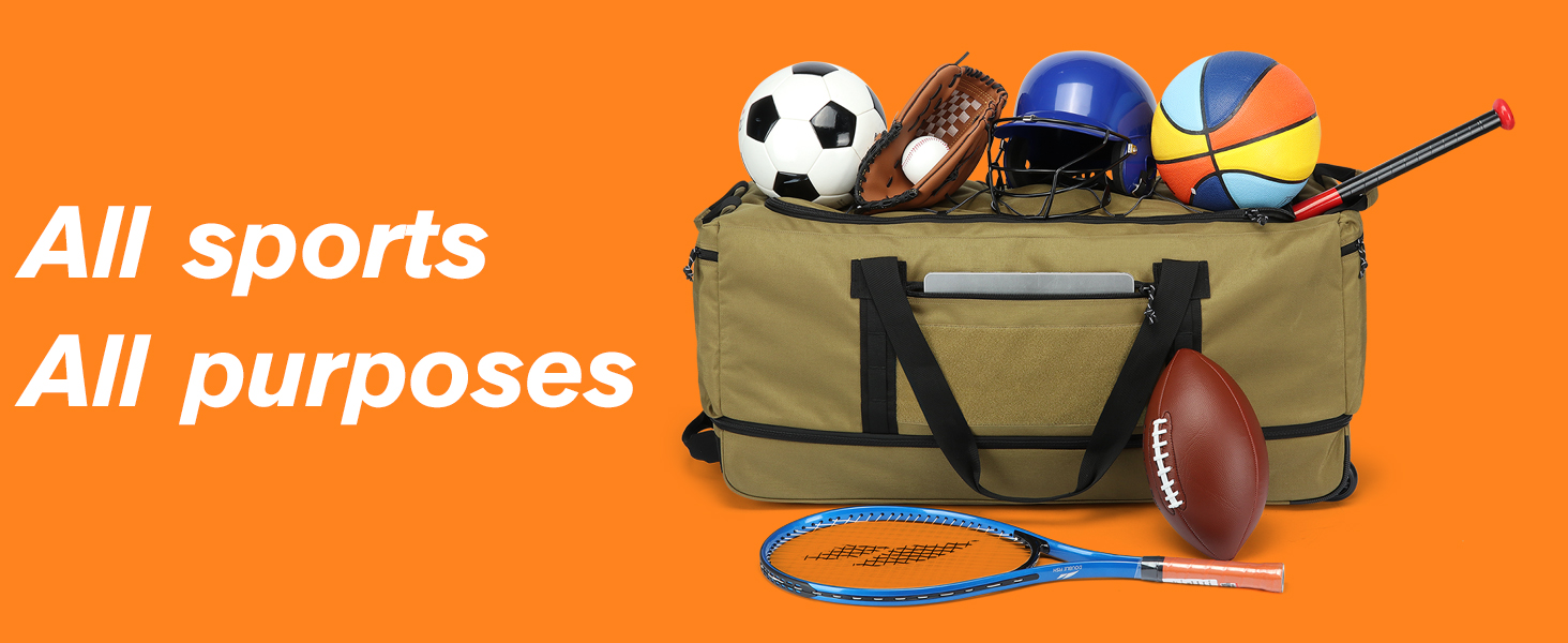 170L Extra Large Baseball Bag with Wheels Gym Duffle