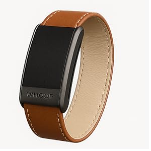 WHOOP 5.0 LeatherLuxe Chestnut Cream strap, front view