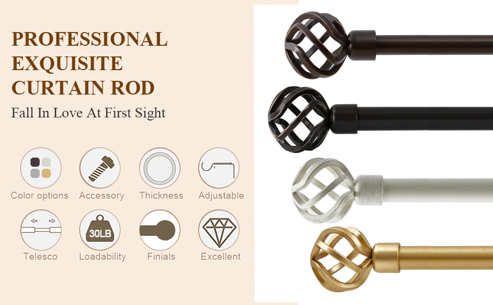 Oneach 2 Pack 72''144'' Adjustable Curtain Rod 3/4'' Antique White Extendable Metal