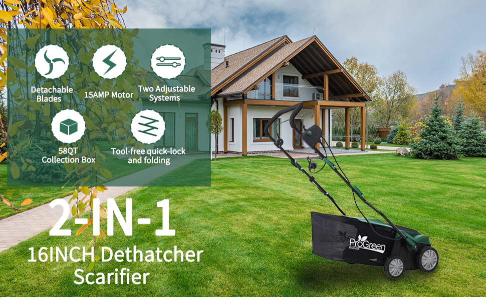16 Inch Dethatcher Corded Electric Scarifier, 2 in 1 Walk