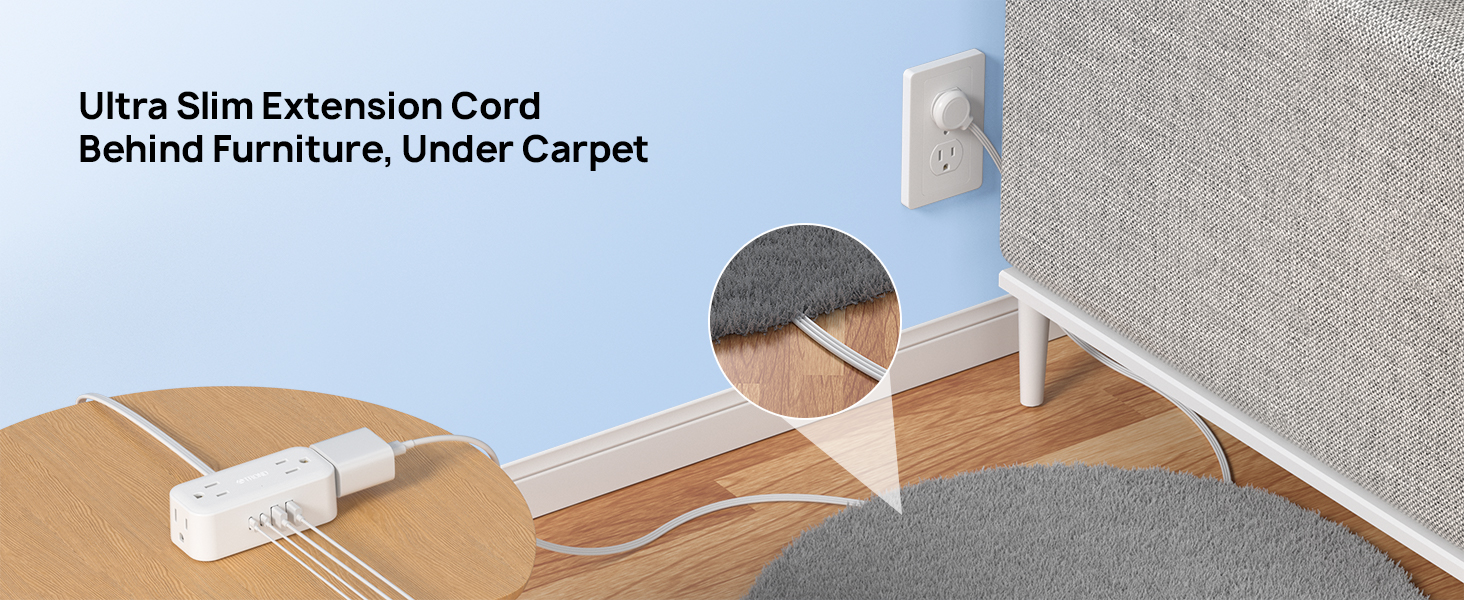 TROND Travel Power Strip, 5FT Flat Plug Extension Cord with 4 USB Ports (2 USB C), 4