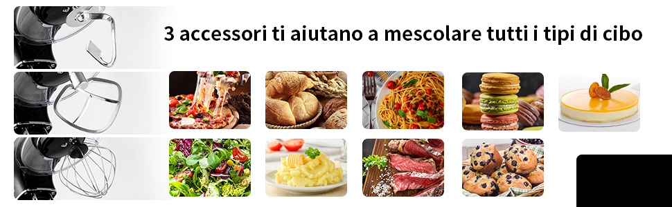 RELAX4LIFE Robot Da Cucina Con 10 Velocità, 1300 W, Impastatrice E Planetaria Multifunzionale, Basso Rumore, Testa Inclinata Regolabile, Per Pane, Dolci E Pizza (nero) 15 1