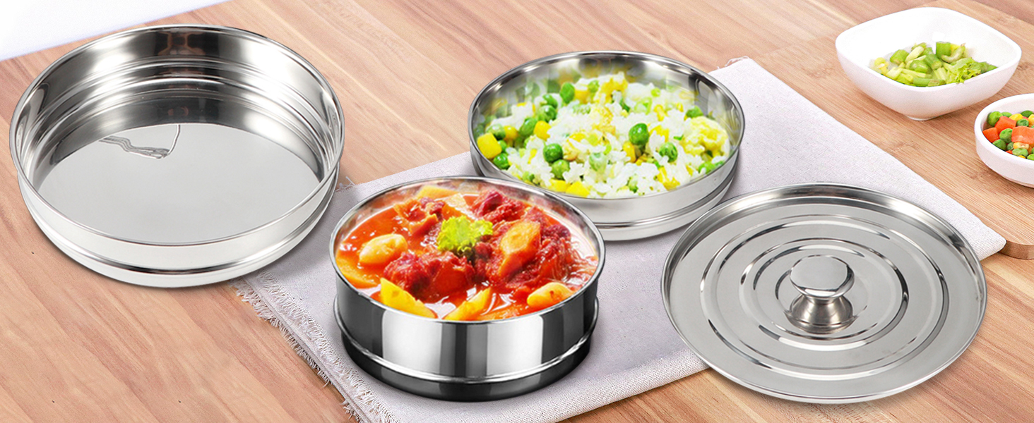 Steamer Pot, Stackable 3 Tier Stainless Steel Steamer Cooker Pot Set Stackable Steamer Insert Pans, Pot in Pot Cooking Baking Food Steamer Cook Food Pressure Pot Accessories for Cooking 18 Steamer Basket Cooker, Stackable 3 Tier Stainless Steel Steamer Cooker Pot Set Cook Food