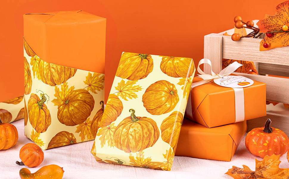 WRAPAHOLIC Reversible Autumn Wrapping Paper Mini Roll