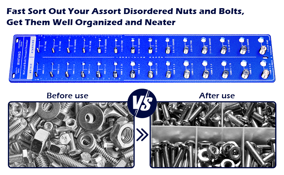28 Size Nut and Bolt Thread Checker (Metric & Standard), Bolt Size and