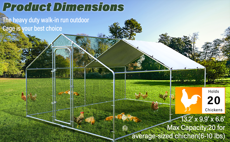 SNDM Bold Chicken Coop Run Large Metal Chicken Pen Outdoor