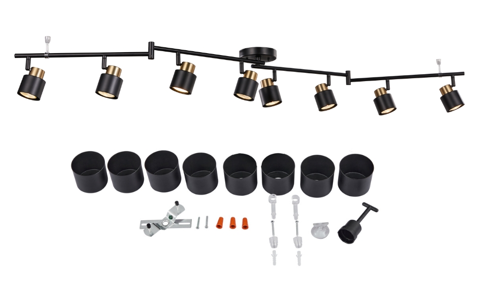 CRAFTRONOS 8 Light Foldable Track Lighting Kit, Matt Black Brass Finish