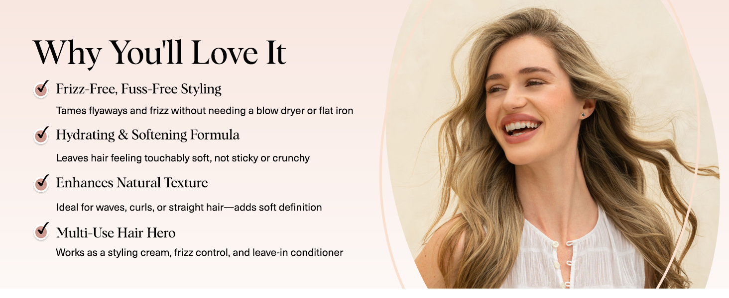 Kitsch Smoothing Air Dry Cream for Hair Frizz Control Hair Care Product with Castor Oil