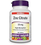 Webber Naturals Zinc Citrate 50 mg, 180 Tablets, For Healthy Skin and Immune Support, Vegan