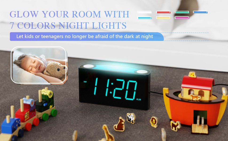 ROCAM Digital Alarm Clock for Bedrooms Large 7" LED Display with