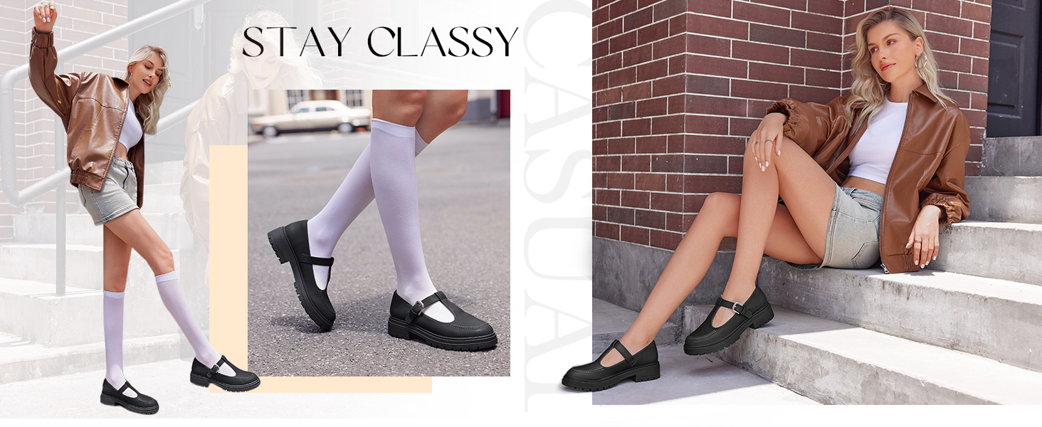 Casual T-Strap Buckle Loafers