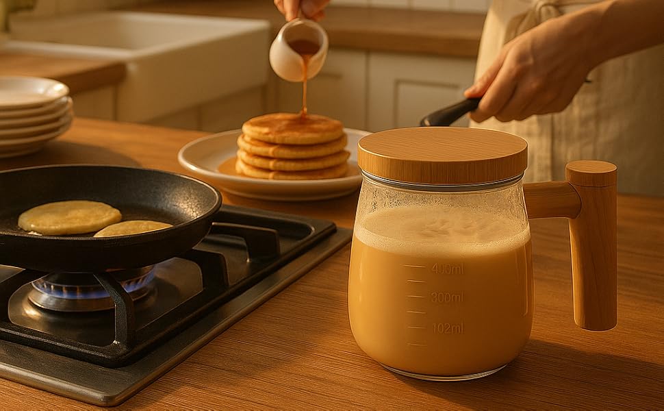 Self-stirring coffee mug with one-button mixing function, perfect for blending coffee on the go.