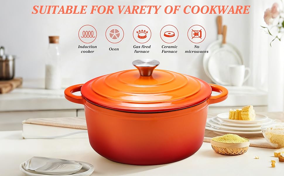 This enameled cast iron dutch oven is suitable for a variety of cooking scenarios.