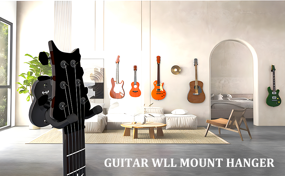 Guitar Wall Mount Hanger, 6 Pack Guitar Hanger for Wall, Black Metal Guitar Holder