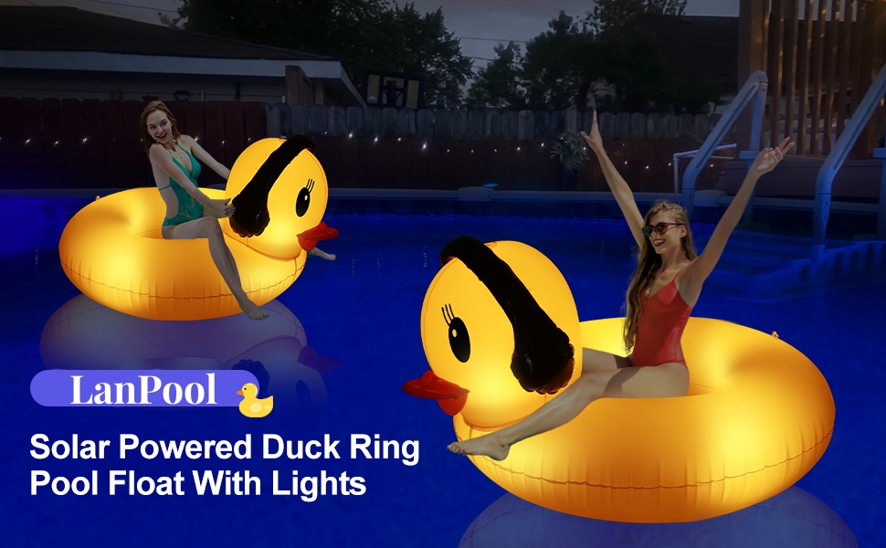 LanPool Inflatable Duck Pool Float with Lights, Solar Powered Pool